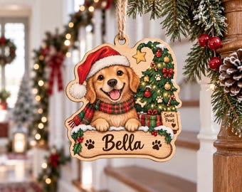 Adorno navideño personalizado para perros, adorno de madera personalizado para mascotas 2026, recuerdo navideño para cachorros, regalo de decoración para el árbol conmemorativo de mascotas