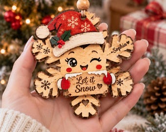 Personalized Snowflake Wooden Christmas Ornament, Custom Name Let It Snow Decor, Cute Holiday Keepsake, Winter Xmas Gift for Family