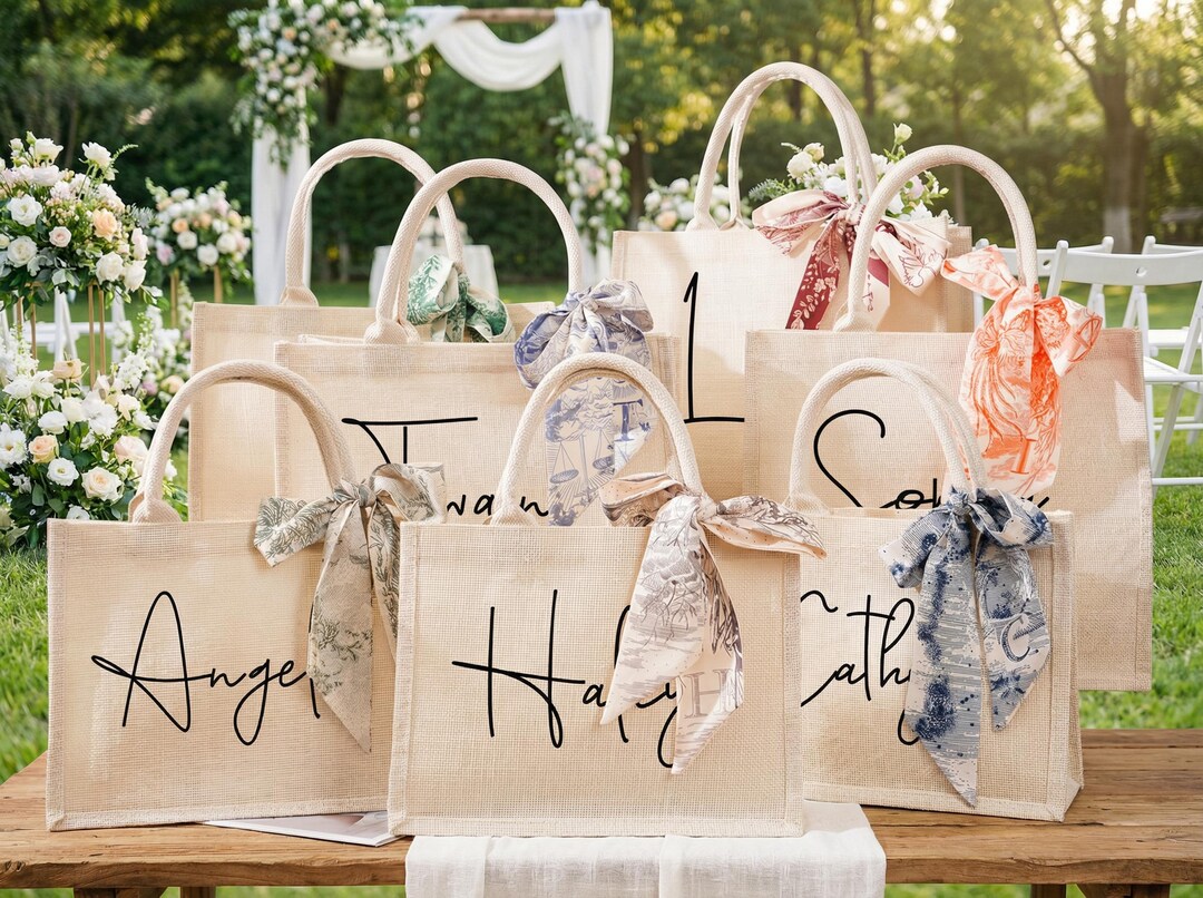 Personalized Burlap Bridesmaid Beach Tote Bag With Scarf - Etsy