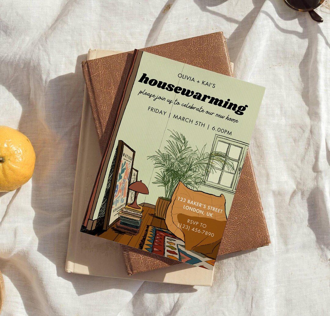 Hand-drawn Housewarming Invitation | Cozy Interior, Canva Template ...