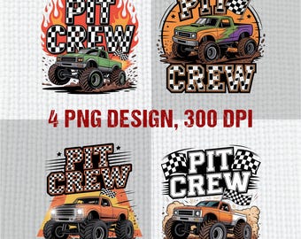 モンスタートラックの誕生日シャツのデザインPng：ピットクルーファミリーお揃いTシャツのデザインPng、ファミリーモンスタートラック（デジタルダウンロード）