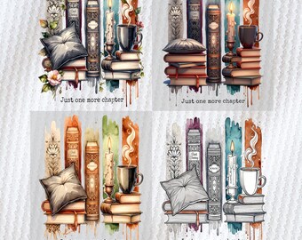 Book Lover PNG Sublimation Design, Bookish Gifts Fantasy Books PNG, Brushstrokes PNG, Just One More Chapter Tshirt Design Instant Download