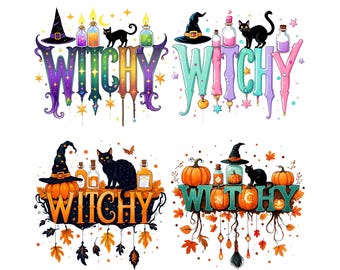 Whimsical Witchy Clipart PNG Halloween Witchy Vibes Illustration Instant Digital Download File Design Perfect for Sublimation Projects XWZ78