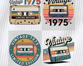 50th Birthday Png, Vintage 1975 Limited Edition Cassette Png, Vintage 1975 50th Birthday Png, 50th Birthday Gift 1975 Aged to perfection Png
