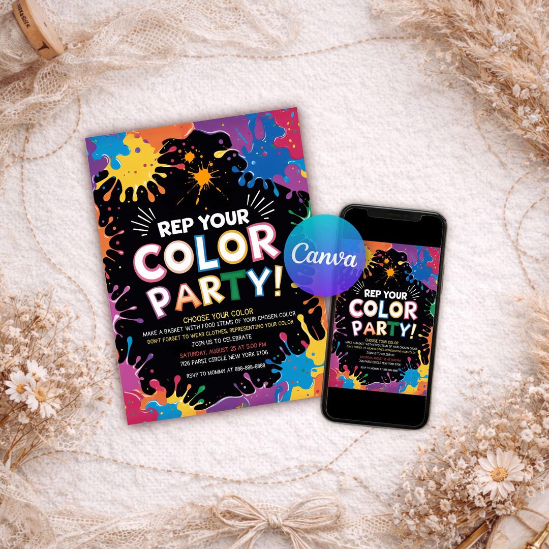 Colour Party, Rainbow Invitation, Coloring Invitation, Colorful Party ...