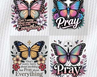 Aquarell Glaube Kreuz und Blumen Schmetterling Design Png, Beten über alles Png, Inspirierende religiöse Png, Florale christliche Grafik Png