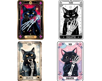 Tarot Card Black Cat Png, Tarot Death Png, Witchy Cat Png, Spooky Cat Gift Png, Halloween Black Cat Png,Cat Lover Gift Png