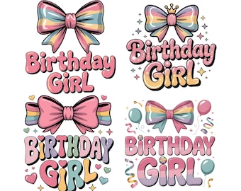 Birthday Girl Ribbon Bow Design Shirt Png, Colorful Birthday Girl Png, Neon Coquette Birthday Girl Shirt Png, Preppy Brushstroke Shirt Png