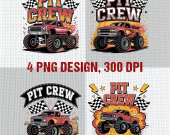 モンスタートラックの誕生日シャツのデザインPng：ファミリーモンスタートラックPng、ピットクルーファミリーマッチングTシャツのデザインPng（デジタルダウンロード）