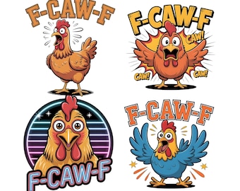 Grappige F-Caw-F kip png, gekke kip digitale kunst, boerderijdieren shirtontwerp download, schreeuwende haan meme clipart png