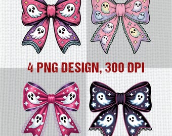 Pink Halloween Ghost Bows PNG: Coquette Soft Girl Designs (Digital Download)