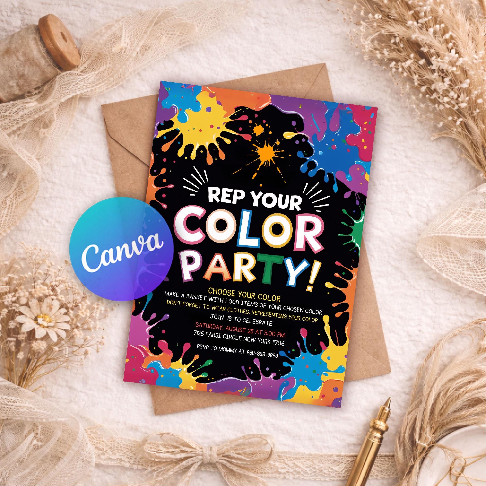 Colour Party, Rainbow Invitation, Coloring Invitation, Colorful Party ...