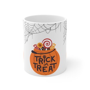 Halloween Trick or Treat Mug: Pumpkin Design, Spooky Season Coffee Cup