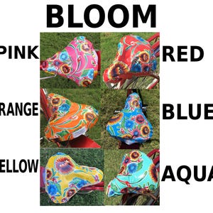 Waterproof Oilcloth Bicycle Seat Cover-Bloom -Flowers-For Beach Cruiser Saddles 10.5x10.5   or 10x10 Electra, Schwinn, Huffy Bike