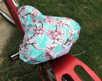 Cherry Blossom Aqua and Pink  Coral wwFloral Saddle Cover For Beach Cruiser Seats