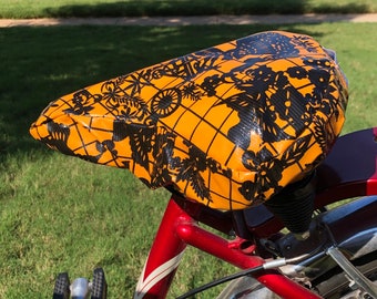 Black and Orange skeleton day of dead Waterproof Bike Seat Saddle Cover for Beach cruisers