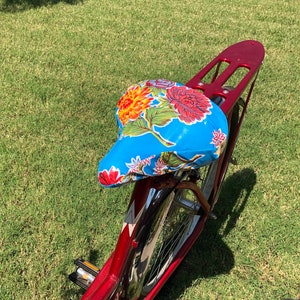 Bicycle Seat Cover- Saddle Cover- Waterproof oilcloth- Blue Mum Hawaiian Seat cover  for Cruiser Bikes