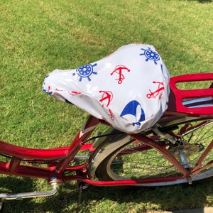 Anchors Away Bicycle Seat Cover- Saddle Cover- Waterproof oilcloth- Anchors sailboat Seat cover  for Cruiser Bikes