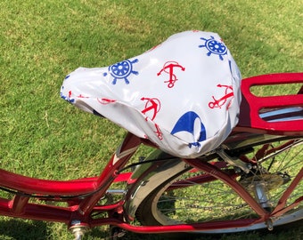 Anchors Away Bicycle Seat Cover- Saddle Cover- Waterproof oilcloth- Anchors sailboat Seat cover  for Cruiser Bikes