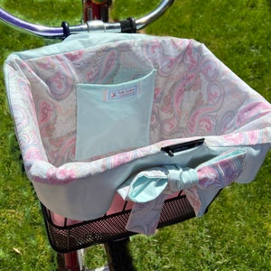 Ready to ship Pink, Blue, and Green Paisley Bike Basket Liner for Oval or Rectangle Baskets Electra, Sunlite, Bell, Nantucket NO WAIT