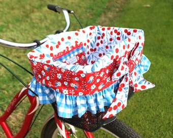 Oval or wire Basket liner Cherry Gingham and Floral Bike Basket Liner For Electra, Sunlite, schwinn, Wald, Ohuhu,  Type A and B