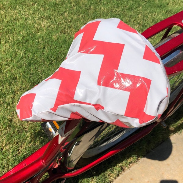 Coral Bicycle Seat Cover- Saddle Cover- Waterproof oilcloth- Coral Chevron Seat cover  for Cruiser Bikes