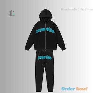 Unisex Handmade Black Hoodie Tracksuit Unisex Stylish Print Sweatpant Set