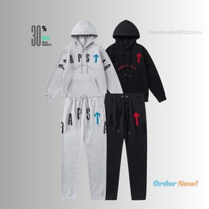 Beautiful Amazing Handmade Unisex Tracksuit with Sweatpants in Grey and Black Color Print, Gift For All