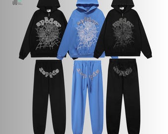Unisex Spider Web Hoodie Jogger Set Cotton Streetwear Tracksuit
