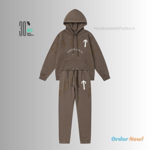 Beautiful Amazing Handmade Unisex Tracksuit with Sweatpant in Brown Color with White Print Gift For All
