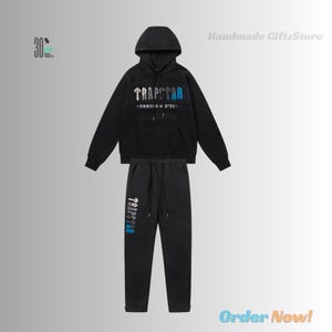 Handmade Black Tracksuit Unisex Loungewear Set Pullover Hoodie