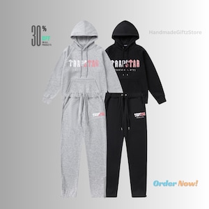 Beautiful Amazing Handmade Tracksuit with Sweatpants – Grey & Black with White and Pink Print | Perfect Gift for All