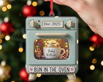 2D flat Personalized Pregnancy Announcement Ornament : Bun in Oven Keepsake
