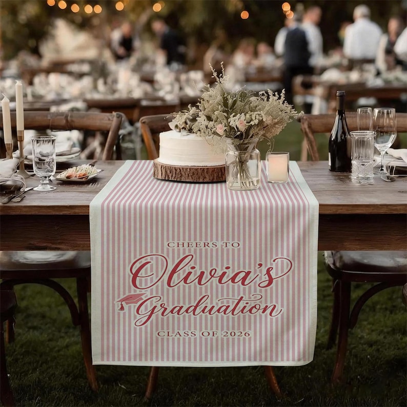Personalized Graduation Table Runner Class of 2026 Party Decor Linen Banner image 5