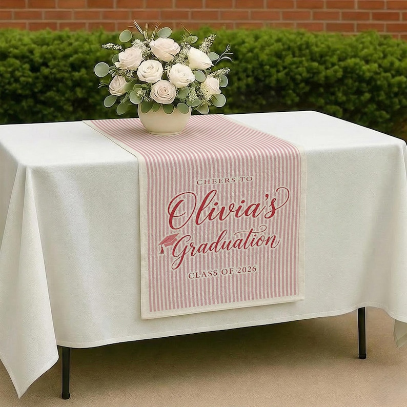 Personalized Graduation Table Runner Class of 2026 Party Decor Linen Banner image 4
