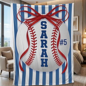 Personalized Baseball Blanket Custom Name Number Sports Gift Boys Kids Throw Decor