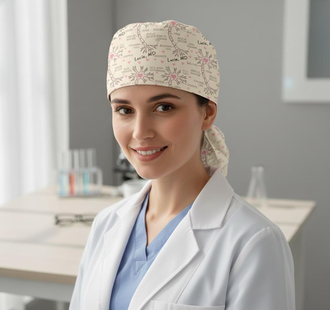 Neuron Cap Neuroscience Scrub Cap: Neuron Pattern, Adjustable Tie, Unisex Medical ...