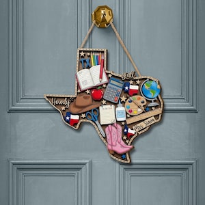 Texas Teacher Wooden Sign – Personalized Classroom Decor, Rustic Western School Sign, Custom Teacher Gift, Back to School Door Sign