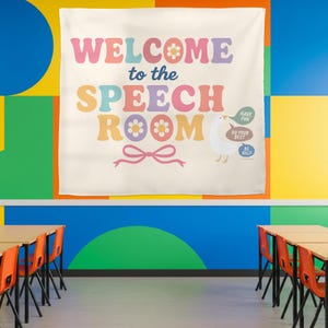 Speech Therapy Room Tapestry – Welcome Classroom Wall Decor for SLP, Colorful Speech Pathologist Office Sign
