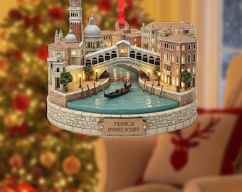 2D flat Personalized Venice City Ornament : Rialto Bridge Italy Travel Decor