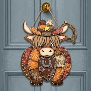 Accroche-porte vache Highland, plaque de porte vache, décoration western de ferme, cadeau pour amateur de vache, décoration de ferme rustique, plaque de bienvenue pour porte