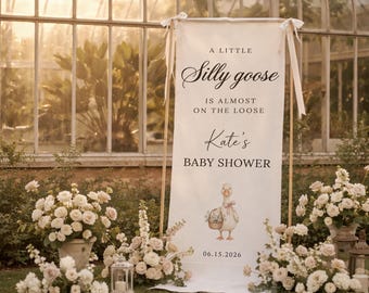 Silly Goose Baby Shower Banner, Personalized Linen Sign, Goose Theme Backdrop Decor