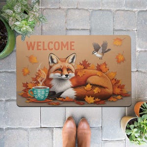 Fox Welcome Doormat: Autumn Porch Decor, Non-Slip Rubber Backing