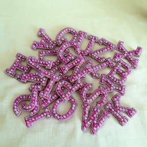 Pearl patches, alphabet  patches, Rhinestone pearl alphabet patch, 26 letters A-Z, iron-on patches, DIY alphabet patch decoration.