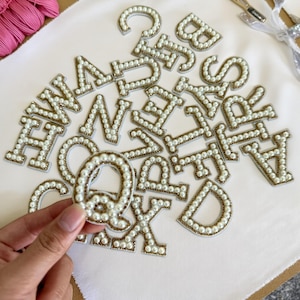 Pearl patches, DIY Letter, Pearl Letter Patch iron, Letter Patches Pearl, Decal Letters for Clothing, Pearl Letter Patches, Letter Patches