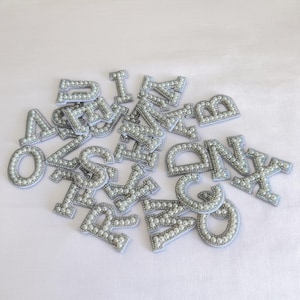 Rhinestone and Pearl Iron On Letter patches, Pearl patches, Pearl Alphabet Iron-On Patches, Rhinestone Alphabet patch, Letter Patches Pearl