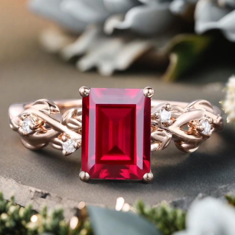 Emerald Cut Ruby Ring - Etsy