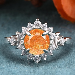 Natural Sunstone Engagement Ring Sunstone Wedding Ring Moon Orange Natural Sunstone Ring Vintage Rose Gold Bridal Ring Ring Gift For Her