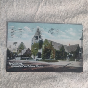 Bar Harbor Maine Congregational and Episcopal Churches come trovato condizione Oggetto da collezione souvenir