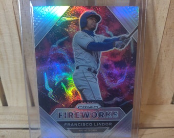 Fransisco Lindor 2021 Panini Prizm Fireworks Sub set Silver Prizm Refractor Baseball Card New York Mets Star Player